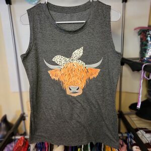 Highland Cow Tank Top Dark Grey - Size Medium